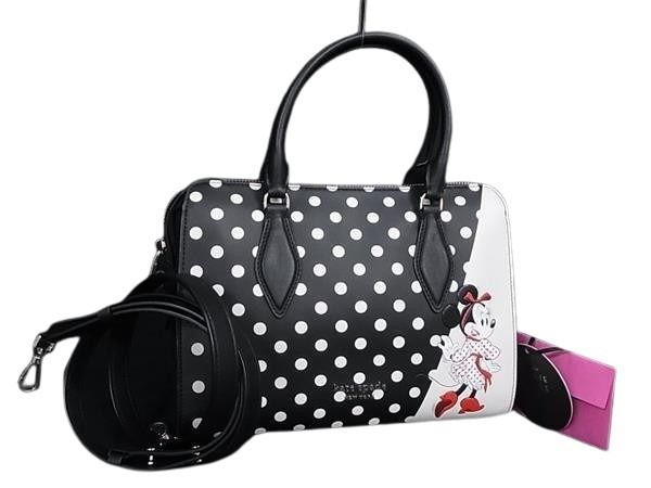KATE SPADE ケイトスペード ハンドバッグ ディズニーコラボ ミニーマウス ブラック系×ホワイト系 レザー レディース 2WAY ゴールド金具 超美品【本物保証】