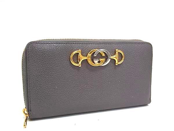 GUCCI グッチ 財布 ズゥミ 570661 グレー レザー ユニセックス ラウンドファスナー 長財布 美品【本物保証】