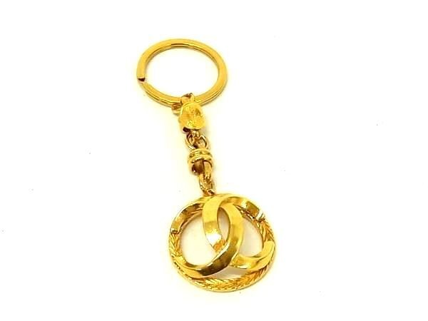CHANEL シャネル バッグチャーム ココマーク ゴールド系 メタル ユニセックス キーホルダー キーリング 美品【本物保証】