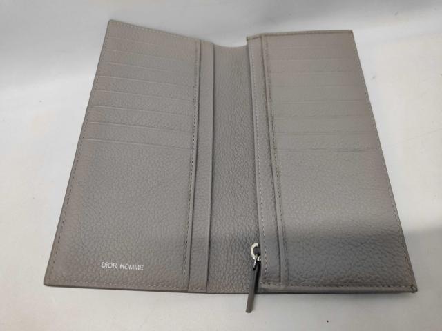 DIOR HOMME ディオールオム 財布 グレー レザー メンズ 二つ折り長財布 新古未使用展示品【本物保証】