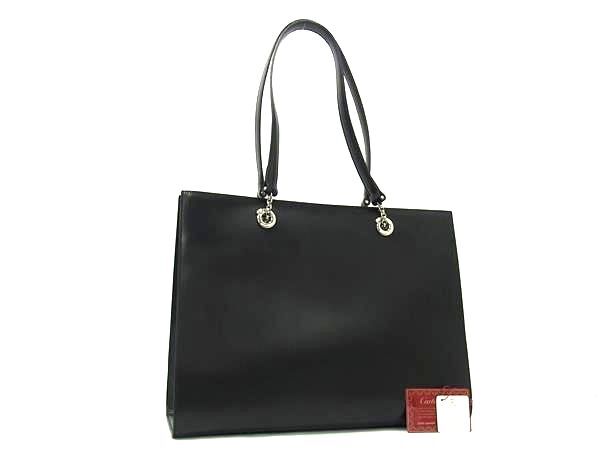 美品 Cartier カルティエ トートバッグ パンテール ショルダートート L100360 ブラック シルバー金具 レザー レディース【本物保証】