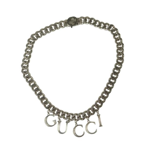 GUCCI グッチ ネックレス インターロッキングG スクリプトロゴ チョーカー 675769 シルバー系 メタル ユニセックス 喜平 美品【本物保証】