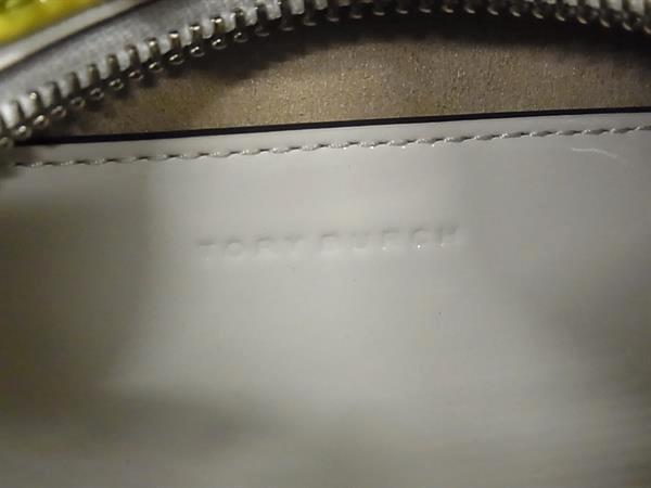 TORY BURCH トリーバーチ ハンドバッグ Tモノグラム キューブバッグ イエロー ブラック パテントレザー レザー レディース エンボス 2WAY 美品【本物保証】_1