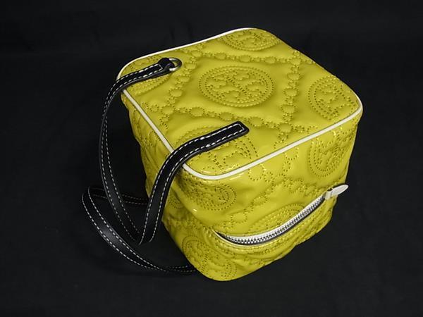 TORY BURCH トリーバーチ ハンドバッグ Tモノグラム キューブバッグ イエロー ブラック パテントレザー レザー レディース エンボス 2WAY 美品【本物保証】_3