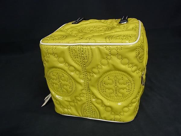 TORY BURCH トリーバーチ ハンドバッグ Tモノグラム キューブバッグ イエロー ブラック パテントレザー レザー レディース エンボス 2WAY 美品【本物保証】_4