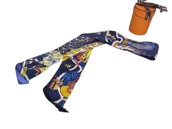 HERMES エルメス リボンスカーフ ツイリー マルチカラー シルク100％ レディース Exposition Universelle 万国博覧会【本物保証】