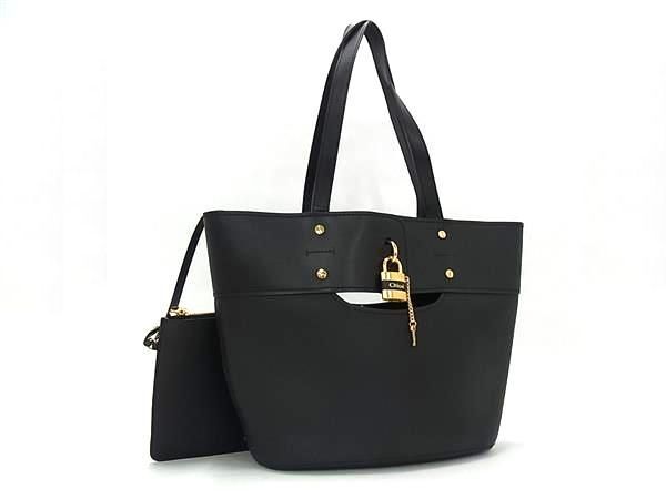 Chloe クロエ ハンドバッグ アビー ブラック レザー レディース ゴールド金具 美品【本物保証】