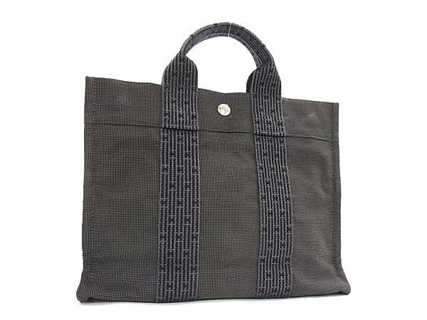 HERMES エルメス ハンドバッグ エールライン トートPM グレー キャンバス レディース シルバー金具 美品【本物保証】