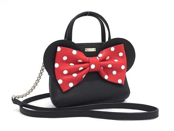KATE SPADE ケイトスペード ハンドバッグ ディズニー コラボ ミニーマウス マイクロ サッチェル WKRU6606 ブラック系×レッド系 レザー レディース 2WAY ショルダーバッグ 超美品【本物保証】