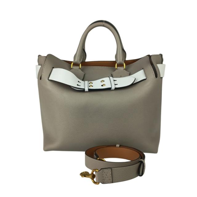 BURBERRY バーバリー ハンドバッグ ミディアム ベルトバッグ 4076727 グレー系 カーフレザー レディース 2WAY ショルダーバッグ ゴールド金具 美品【本物保証】