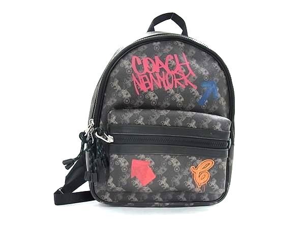 COACH コーチ リュックサック ホースアンドキャリッジ F84225 ブラック系 PVC レザー ユニセックス 美品【本物保証】