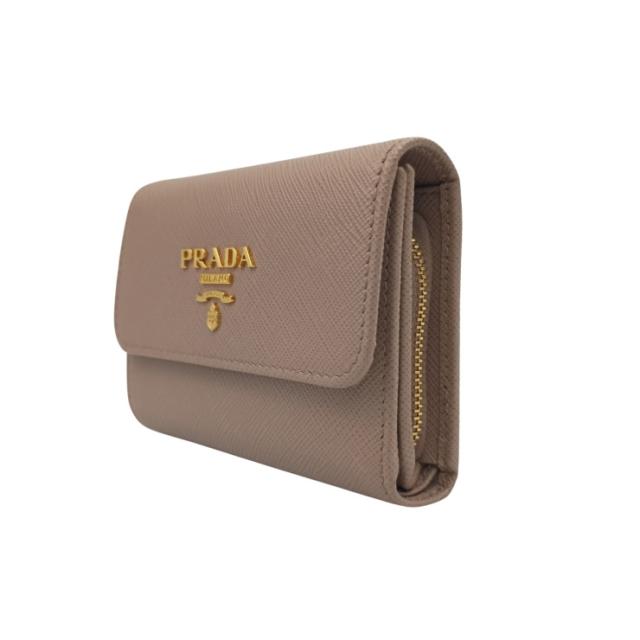 PRADA プラダ 三つ折り財布 1MH025 ベージュ系 サフィアーノレザー レディース ゴールド金具 美品【本物保証】_1