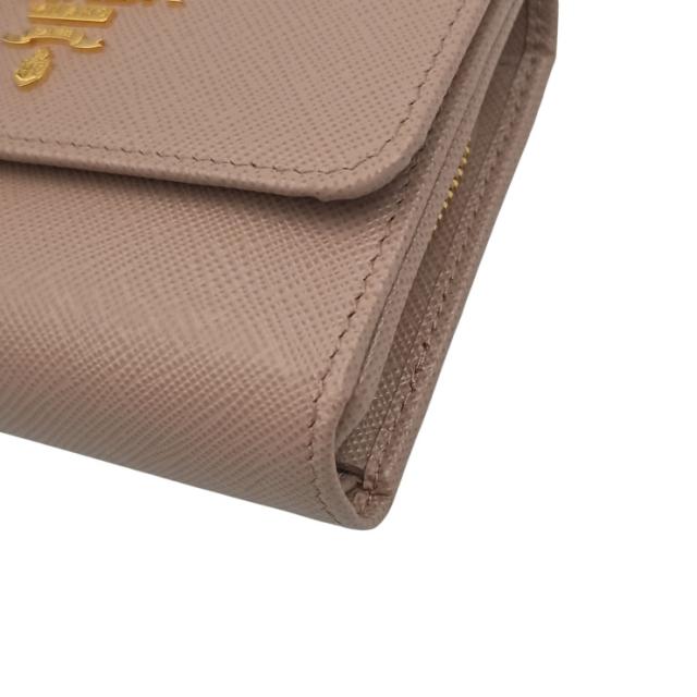 PRADA プラダ 三つ折り財布 1MH025 ベージュ系 サフィアーノレザー レディース ゴールド金具 美品【本物保証】_4