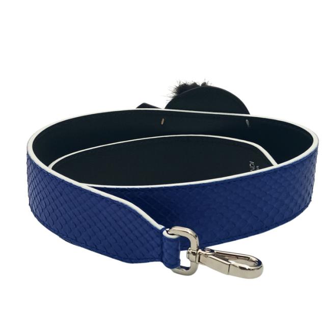 FENDI フェンディ ショルダーストラップ STRAP YOU KARLITO ストラップ ユー カーリト カールラガーフェルド ブルー ブラック ホワイト系 パイソン レザー ファー ユニセックス シルバー金具 美品【本物保証】_2