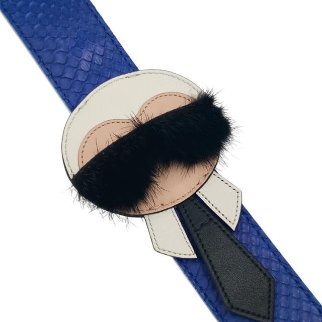 FENDI フェンディ ショルダーストラップ STRAP YOU KARLITO ストラップ ユー カーリト カールラガーフェルド ブルー ブラック ホワイト系 パイソン レザー ファー ユニセックス シルバー金具 美品【本物保証】_4