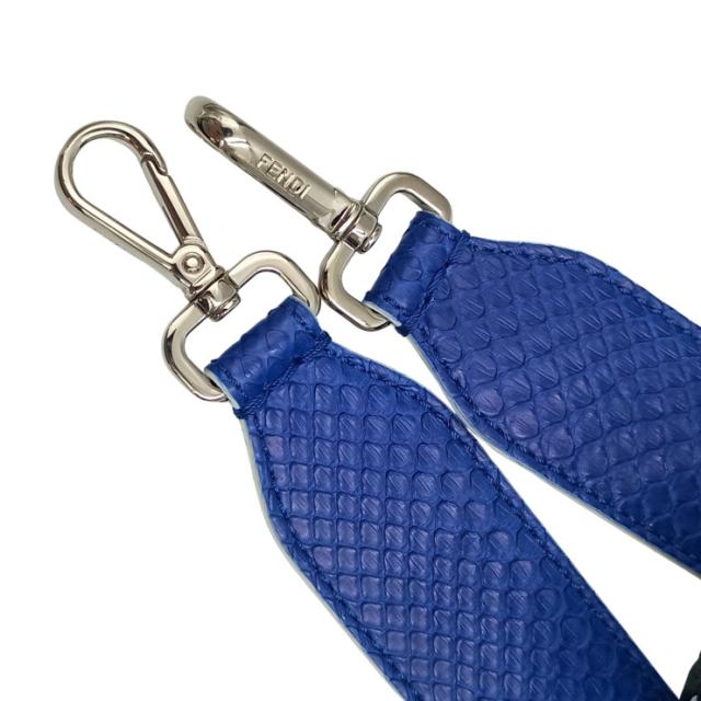 FENDI フェンディ ショルダーストラップ STRAP YOU KARLITO ストラップ ユー カーリト カールラガーフェルド ブルー ブラック ホワイト系 パイソン レザー ファー ユニセックス シルバー金具 美品【本物保証】_6