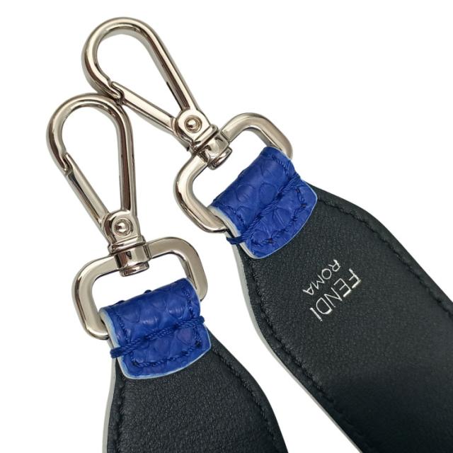 FENDI フェンディ ショルダーストラップ STRAP YOU KARLITO ストラップ ユー カーリト カールラガーフェルド ブルー ブラック ホワイト系 パイソン レザー ファー ユニセックス シルバー金具 美品【本物保証】_7