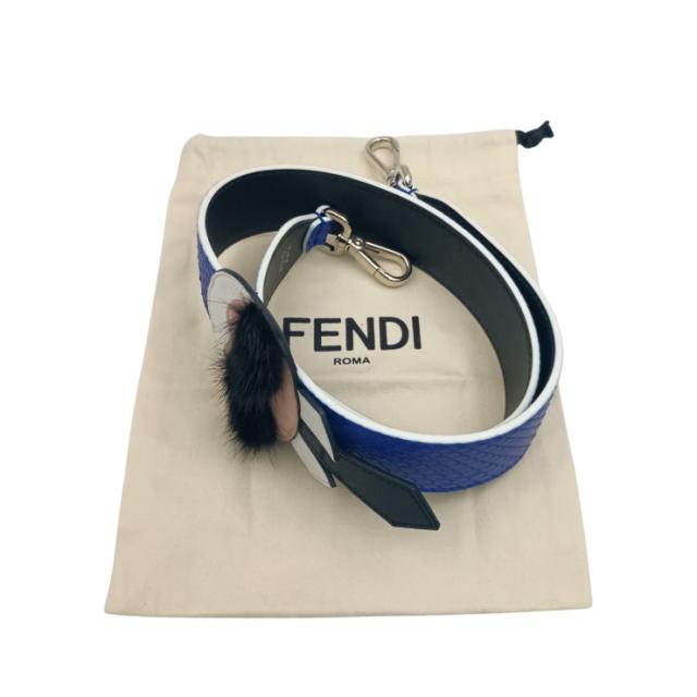 FENDI フェンディ ショルダーストラップ STRAP YOU KARLITO ストラップ ユー カーリト カールラガーフェルド ブルー ブラック ホワイト系 パイソン レザー ファー ユニセックス シルバー金具 美品【本物保証】_8