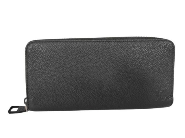 LOUIS VUITTON ルイヴィトン 長財布 LV アエログラム ジッピー ウォレット ホリゾンタル M25959 ブラック系 カーフレザー メンズ ラウンドファスナー ブラック金具 美品【本物保証】