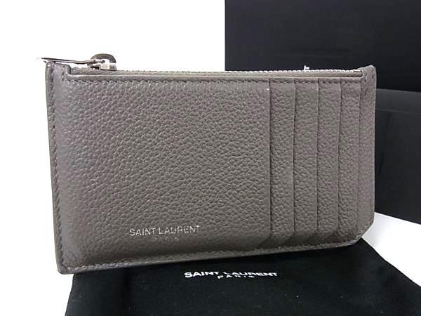 SAINT LAURENT サンローラン コイン カードケース フラグメントケース 458583 グレー レザー ユニセックス【本物保証】