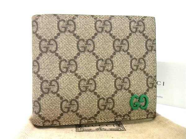 GUCCI グッチ 二つ折り財布 GGスプリーム 768243 ブラウン系×グリーン系 PVC レザー メンズ 新品未使用展示品【本物保証】