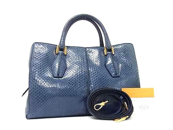 TOD’S トッズ バッグ 2WAY ハンドバッグ - ブルー系 パイソン レディース ショルダーバッグ ゴールド金具 美品【本物保証】