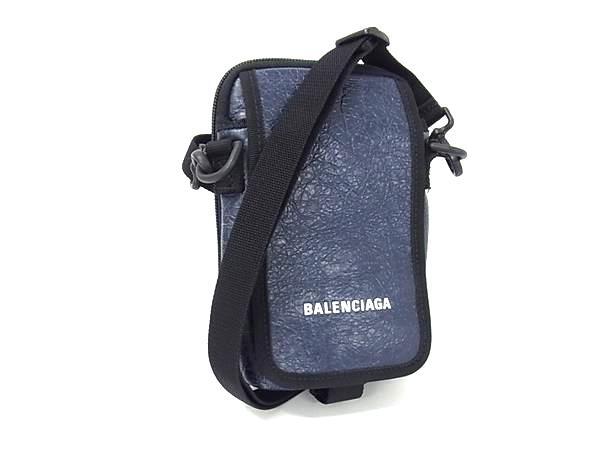 BALENCIAGA バレンシアガ ショルダーバッグ ポシェット エクスプローラー 593329 ネイビー ブラック レザー メンズ【本物保証】