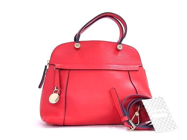 FURLA フルラ ハンドバッグ パイパー レッド レザー レディース ゴールド金具 新品未使用展示品【本物保証】