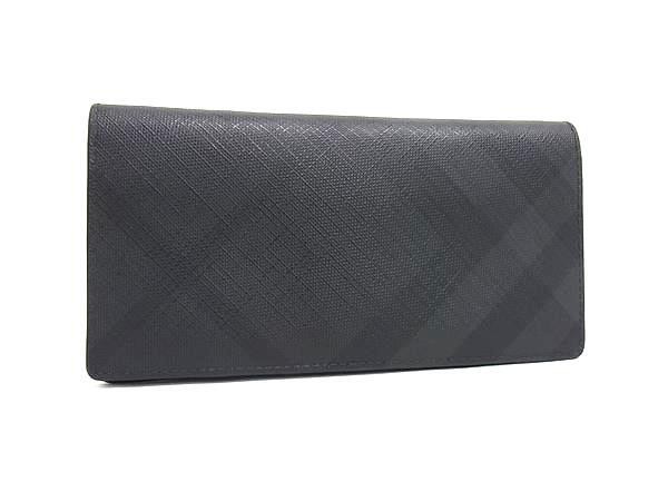 BURBERRY バーバリー 長財布 ブラック系 PVC メンズ 二つ折り 美品【本物保証】