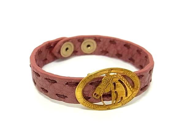 FENDI フェンディ ブレスレット セレリア ピンク ゴールド レザー レディース ホースモチーフ【本物保証】