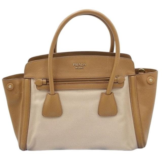 PRADA プラダ ハンドバッグ BN2595 ベージュ ブラウン系 レザー×キャンバス レディース 2WAY ショルダーバッグ 美品【本物保証】 34,333円