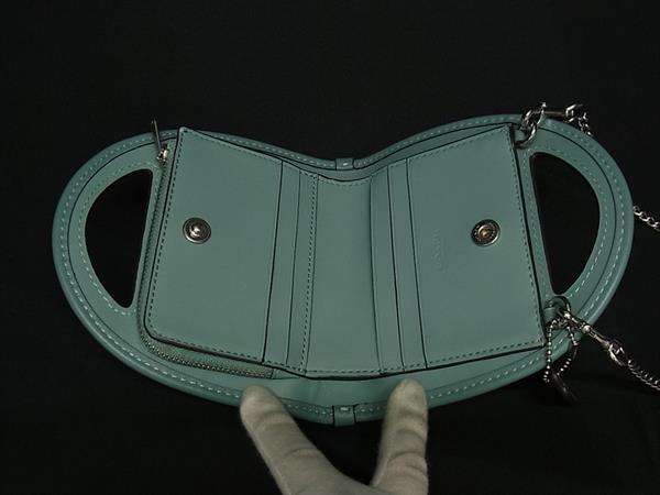 COACH コーチ チェーンウォレット トップハンドル CT879 グリーン レザー レディース シルバー金具 新古未使用展示品【本物保証】_3
