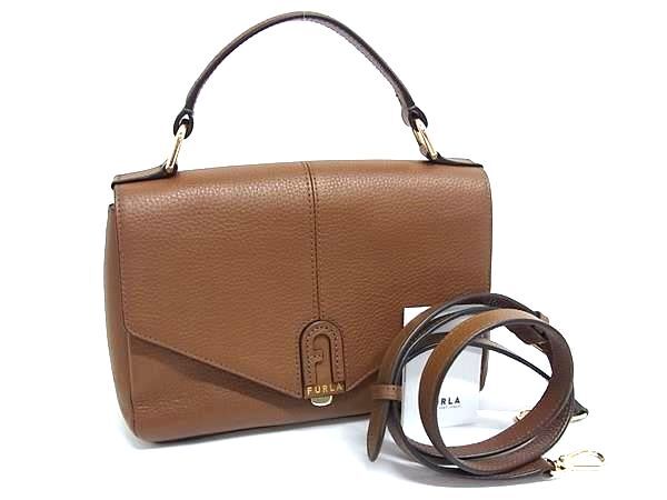 FURLA フルラ ハンドバッグ ダフネ ブラウン レザー レディース 2WAY ゴールド金具 美品【本物保証】