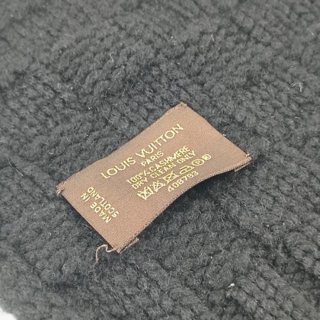 LOUIS VUITTON ルイヴィトン マフラー エシャルプ・ヘルシンキ M74421 ブラック カシミヤ100％ レザー メンズ ダミエパターン【本物保証】_4