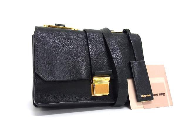 miumiu ミュウミュウ ショルダーバッグ マドラス RT0609 ブラック レザー レディース ゴールド金具【本物保証】