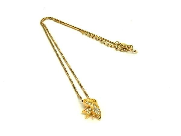 ChristianDior クリスチャンディオール ネックレス ゴールド メタル レディース ラインストーン リボンモチーフ 美品【本物保証】