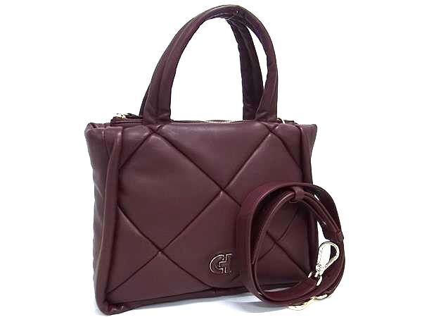COLE HAAN コールハーン ハンドバッグ キルテッド パフトート レザー ボルドー レディース 2WAY 超美品【本物保証】