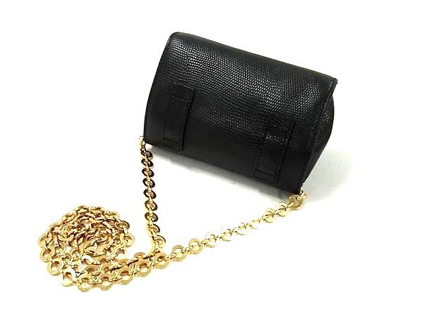 美品　フェラガモ　ショルダーバッグ　チェーン　ヴァラリボン　リザード型押し　黒 Salvatore Ferragamo フェラガモ ショルダーバッグ ヴァラ・リボン