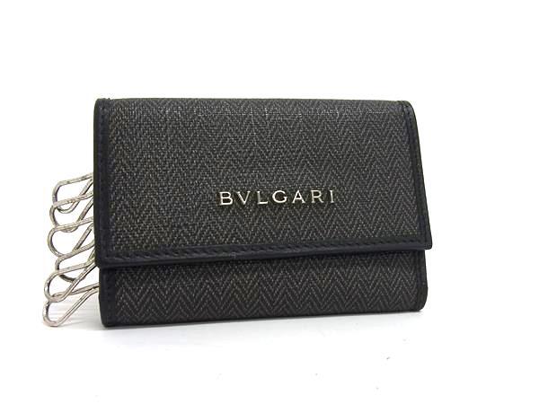 BVLGARI ブルガリ キーケース ウィークエンド 32583 ブラック グレー PVC×レザー ユニセックス 6連 シルバー金具【本物保証】