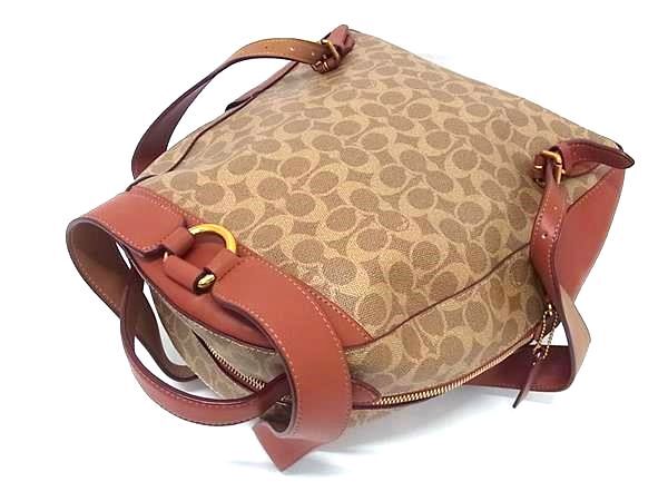 COACH コーチ リュックサック シグネチャー 32754 ブラウン PVC レザー レディース ターンロック ゴールド金具 美品【本物保証】_3