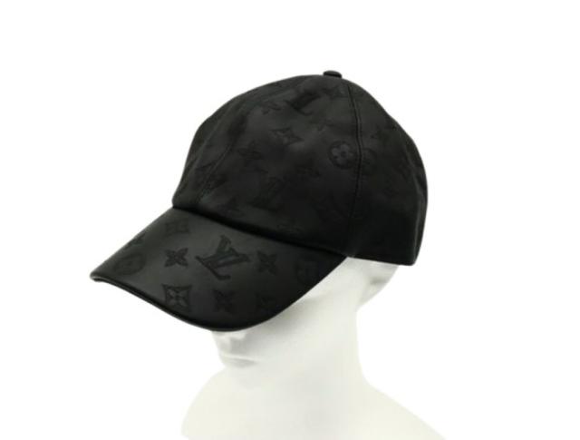 LOUIS VUITTON ルイヴィトン キャップ モノグラムシャドウ M76581 ブラック系 レザー ユニセックス 美品【本物保証】