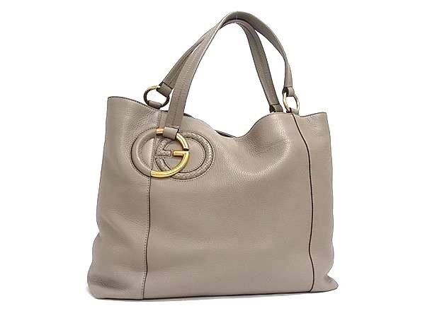 GUCCI グッチ トートバッグ インターロッキングG 309528 グレージュ系 レザー レディース ゴールド金具 美品【本物保証】