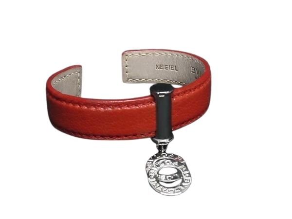BVLGARI ブルガリ バングル ドッピオトンド レッド レザー レディース シルバー金具 美品【本物保証】