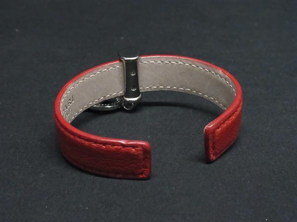 BVLGARI ブルガリ バングル ドッピオトンド レッド レザー レディース シルバー金具 美品【本物保証】_2