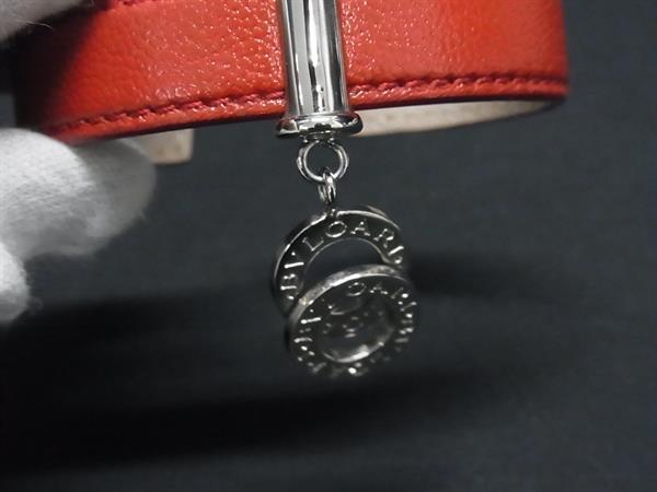 BVLGARI ブルガリ バングル ドッピオトンド レッド レザー レディース シルバー金具 美品【本物保証】_4