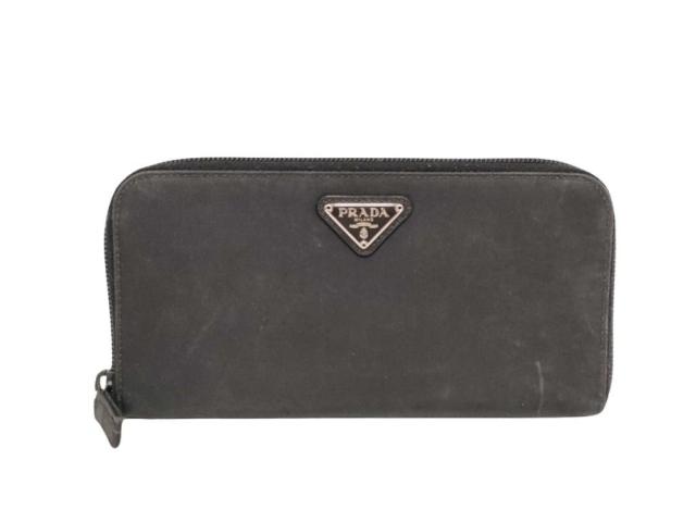 PRADA プラダ 長財布 トライアングルロゴ M506 ブラック系 ナイロン ユニセックス 三角ロゴ シルバー金具 【本物保証】