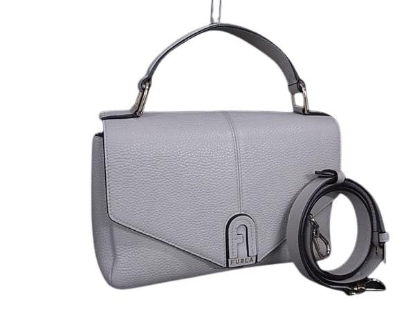 FURLA フルラ ハンドバッグ ダフネ グレージュ レザー レディース 2WAY ゴールド金具 超美品【本物保証】