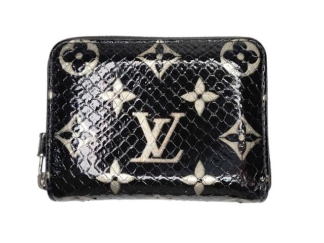 LOUIS VUITTON ルイヴィトン コインケース ジッピーコインパース N97059 ブラック系 モノグラム エキゾチックレザー（パイソン） ユニセックス シルバー金具 美品【本物保証】