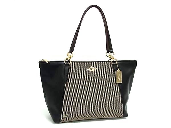 COACH コーチ トートバッグ エクスプローデッドレップス F57246 ブラック ベージュ キャンバス レザー レディース 美品【本物保証】
