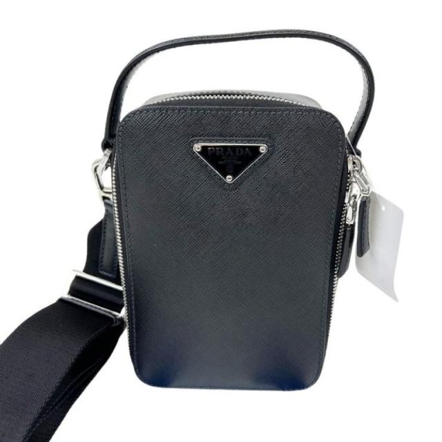 PRADA プラダ ショルダーバッグ トライアングルロゴ 2VH067 ブラック系 サフィアーノ ユニセックス 白タグ シルバー金具 美品【本物保証】 78,474円